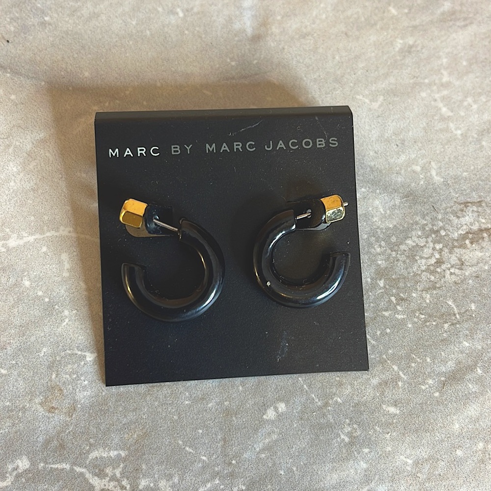 Black Donut Hoop Earrings By Marc Jacobs